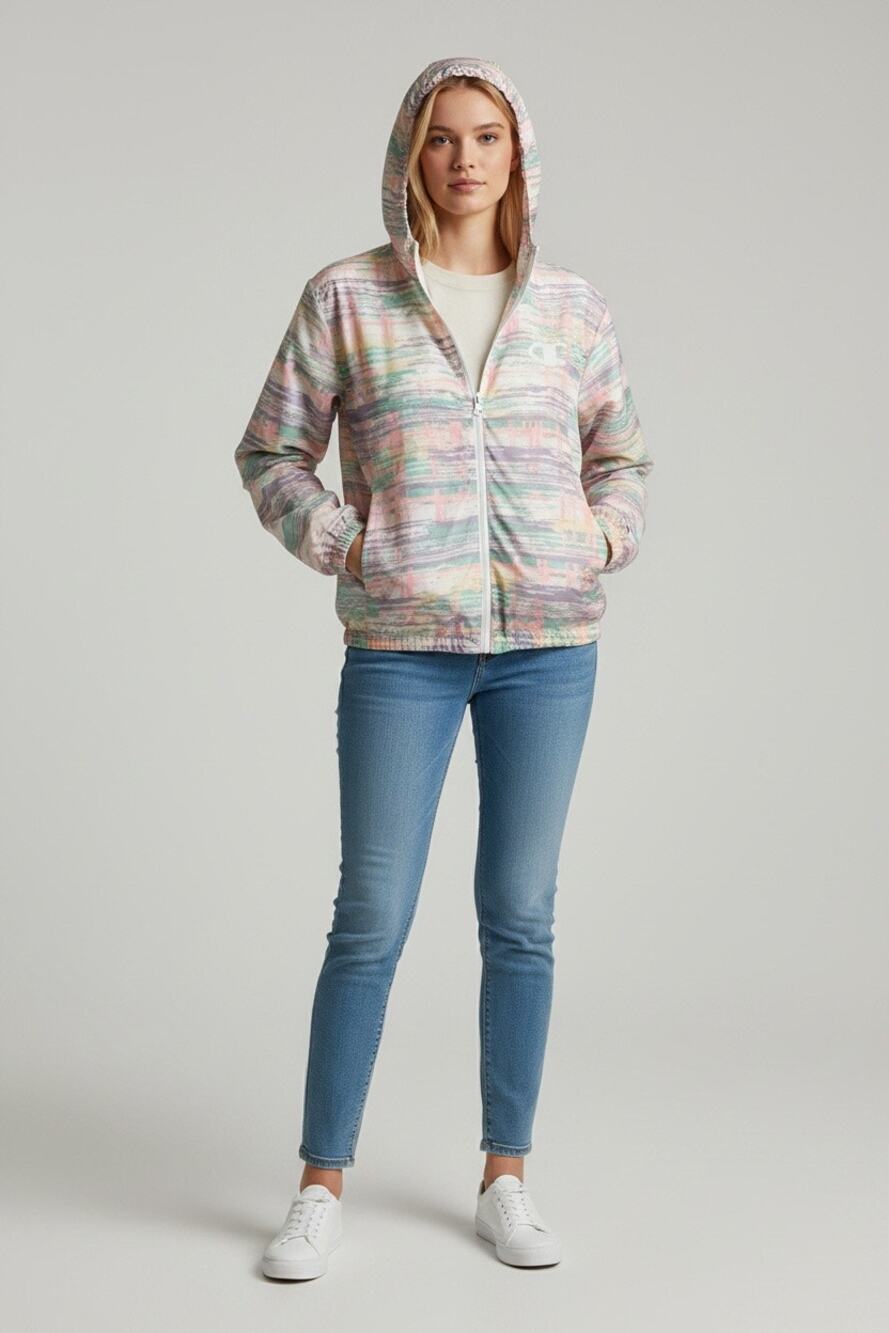 Champion Women’s Medium Abstract Print Hooded Windbreaker Jacket Full Zip